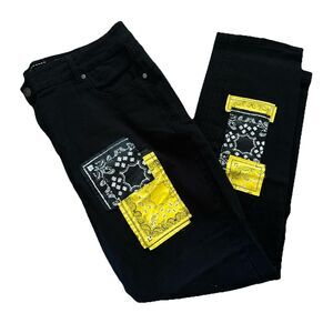 GS-115 Men’s Size 40 Black Wide Leg Patch Work Hip-Hop Stretch Denim Jeans 42x32